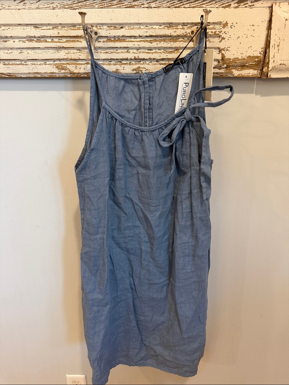 Lungo L'Arno NWT Made in Italy 100% Linen Tie Neck Shift Dress